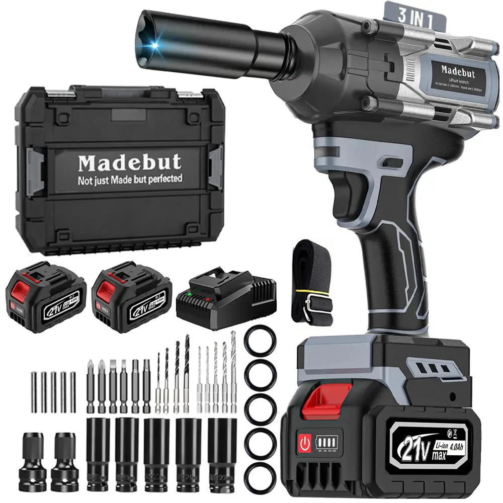 🔧 1000N·M Cordless Impact Wrench | 21V 3-in-1 Electric Power Tool with 2 Batteries & 5 Sockets