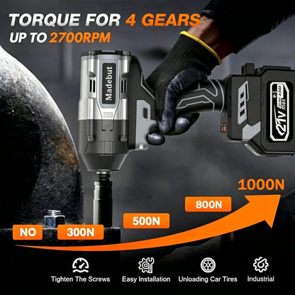 🔧 1000N·M Cordless Impact Wrench | 21V 3-in-1 Electric Power Tool with 2 Batteries & 5 Sockets