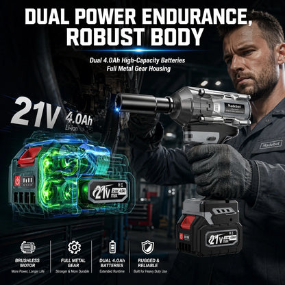 🔧 1000N·M Cordless Impact Wrench | 21V 3-in-1 Electric Power Tool with 2 Batteries & 5 Sockets