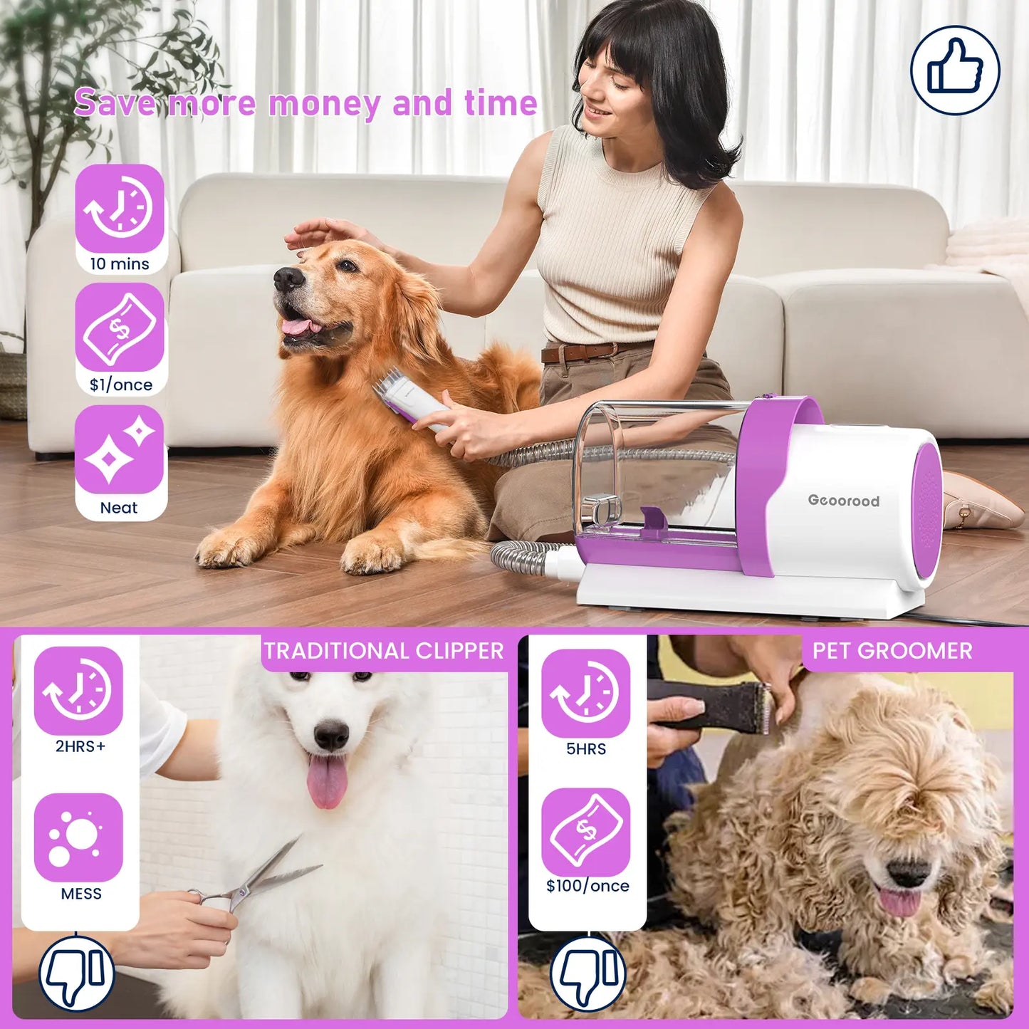 🐶 Dog Grooming Kit | All-in-One Pet Grooming Vacuum with Brush & Trimmer ✂️