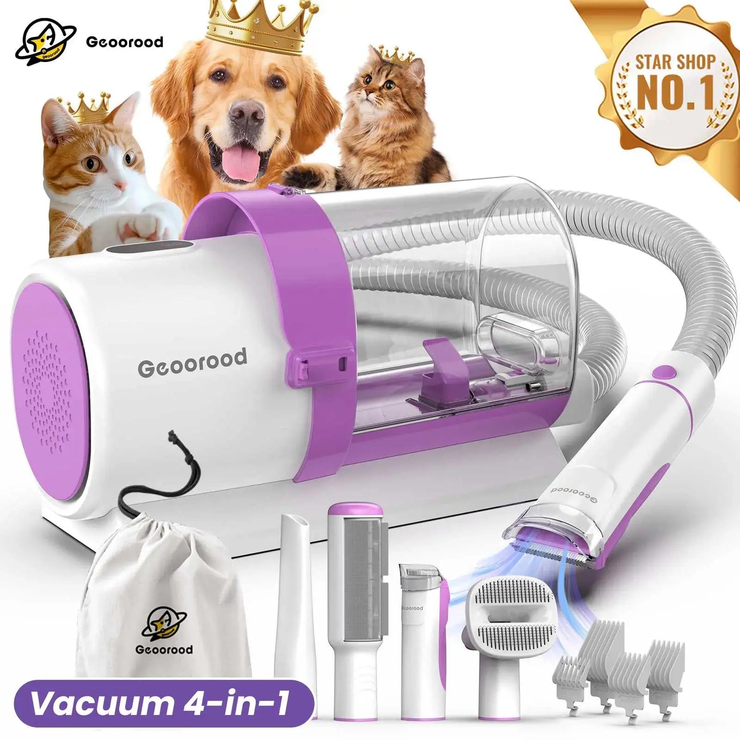 🐶 Dog Grooming Kit | All-in-One Pet Grooming Vacuum with Brush & Trimmer ✂️
