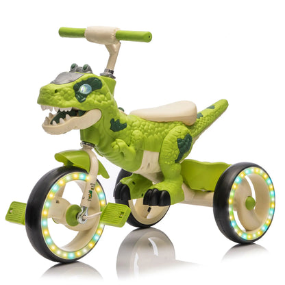 🦖 Kids Dinosaur Tricycle | Light-Up Toddler Ride-On Bike with Music, Storage Basket & Stable Wheels 🚲