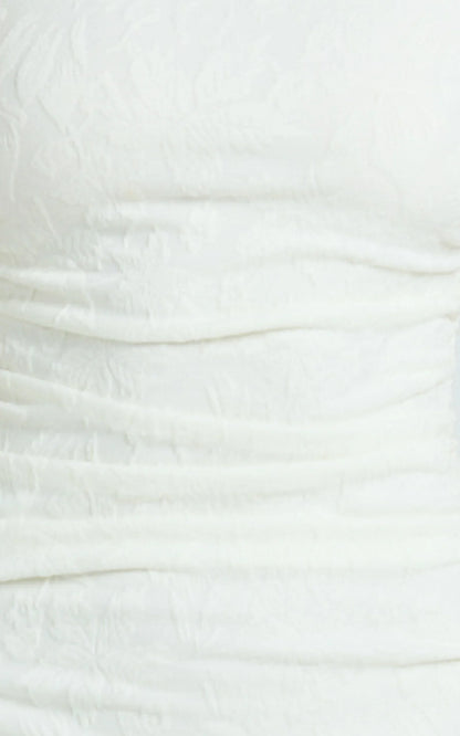 Kayrene Maxi Dress - Short Sleeve Jacquard Dress in Cream