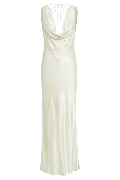 Angelique Satin Cowl Back Maxi Dress - Ivory