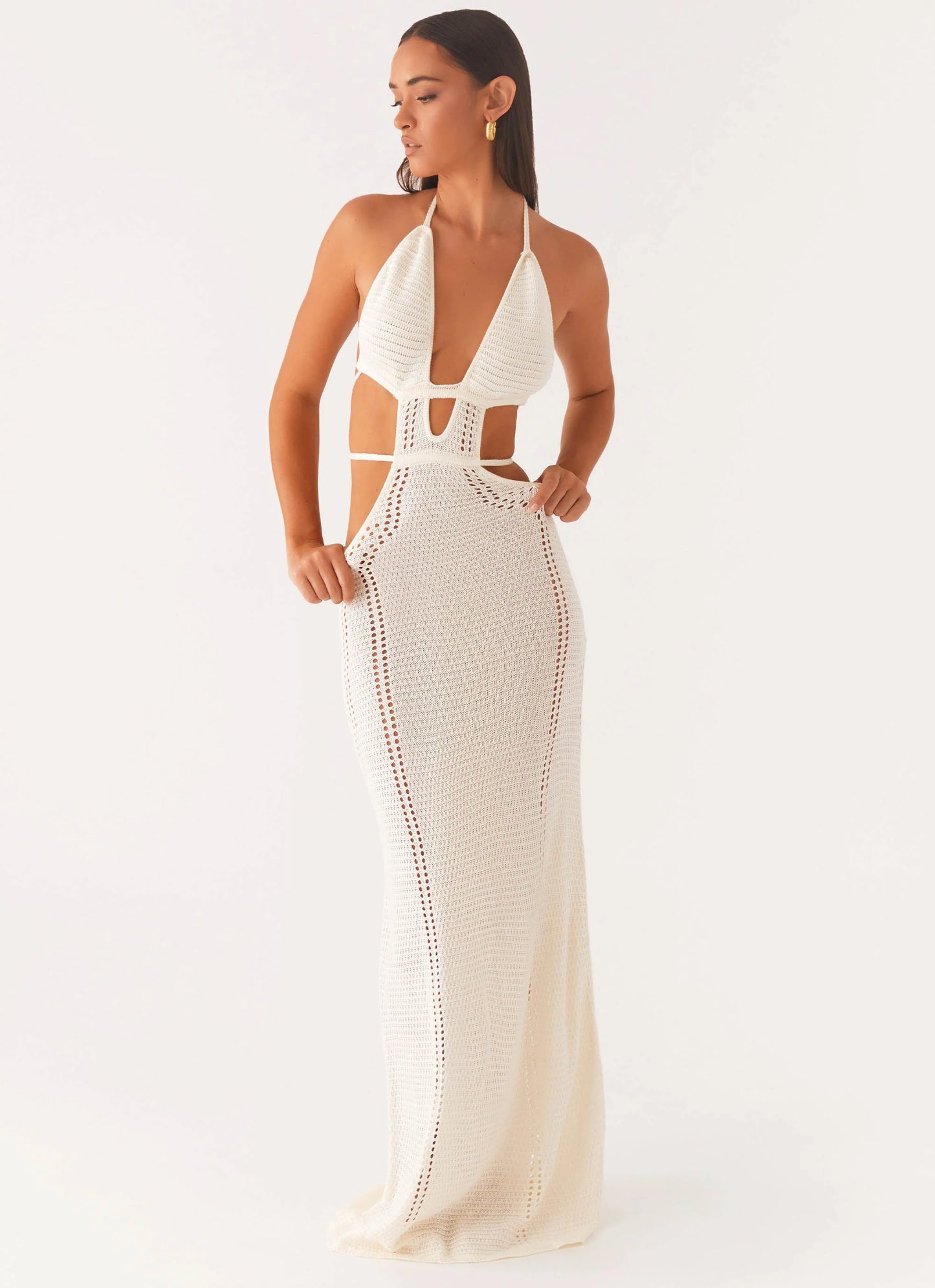In Motion Cut Out Crochet Maxi Dress - White