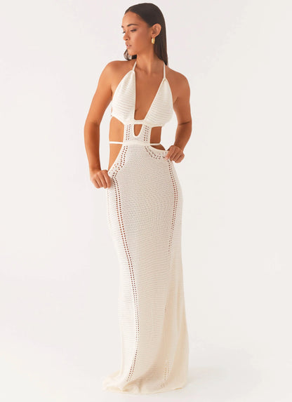 In Motion Cut Out Crochet Maxi Dress - White