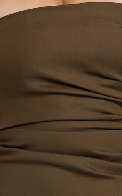 Jamie Maxi Dress - Strapless Ruched Fitted Column Dress in Chocolate