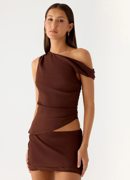 Stereotype One Shoulder Top - Chocolate