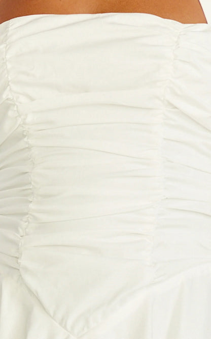 Anya Mini Dress - Halter Neck Gathered Top Drop Waist Fit And Flare Dress in White