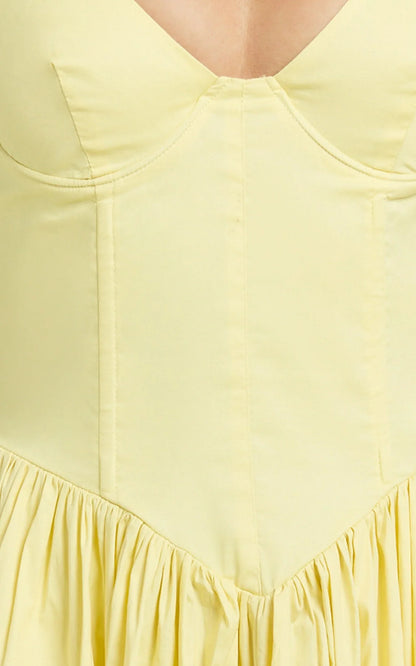 Beckett Midi Dress - Scoop Neck Drop V Waist Gathered Skirt Dress in Butter Yellow