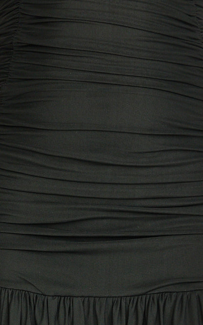 Marguerite Maxi Dress - Strapless Ruched Mesh High Leg Split Dress in Black