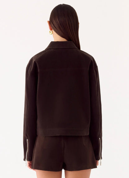 Austina Faux Suede Boxy Jacket - Chocolate