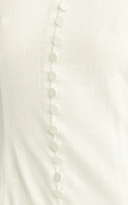 Cortez Maxi Dress - Square Neck Button Down Dropped Waist Dress in White