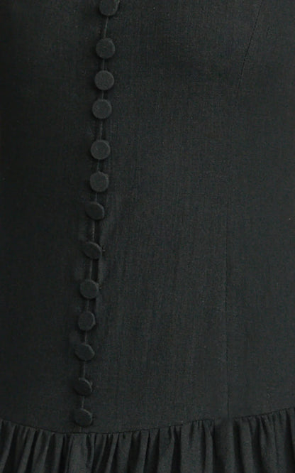 Cortez Maxi Dress - Square Neck Button Down Dropped Waist Dress in Black