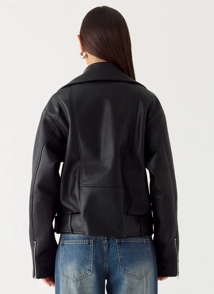 Ethan PU Biker Jacker - Black