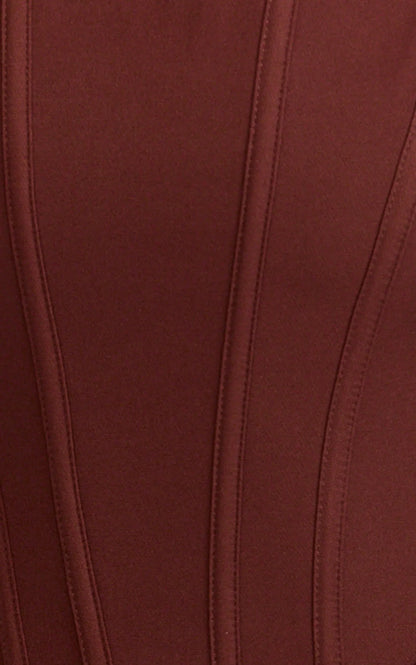 Jonas Maxi Dress - Strapless Corset Bodice Draped Waist Skirt Dress in Chocolate
