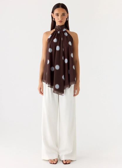 Corrida Backless Top - Chocolate Blue Dot