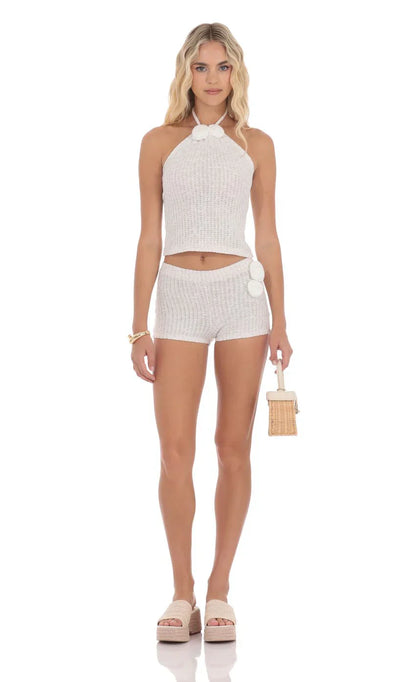 Crochet Rosette Shorts in White