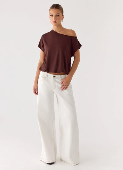 Neo Low Rise Wide Leg Denim Jeans - Ivory