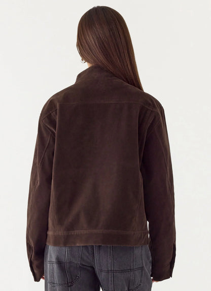 Jeremy Faux Suede Biker Jacket - Dark Chocolate