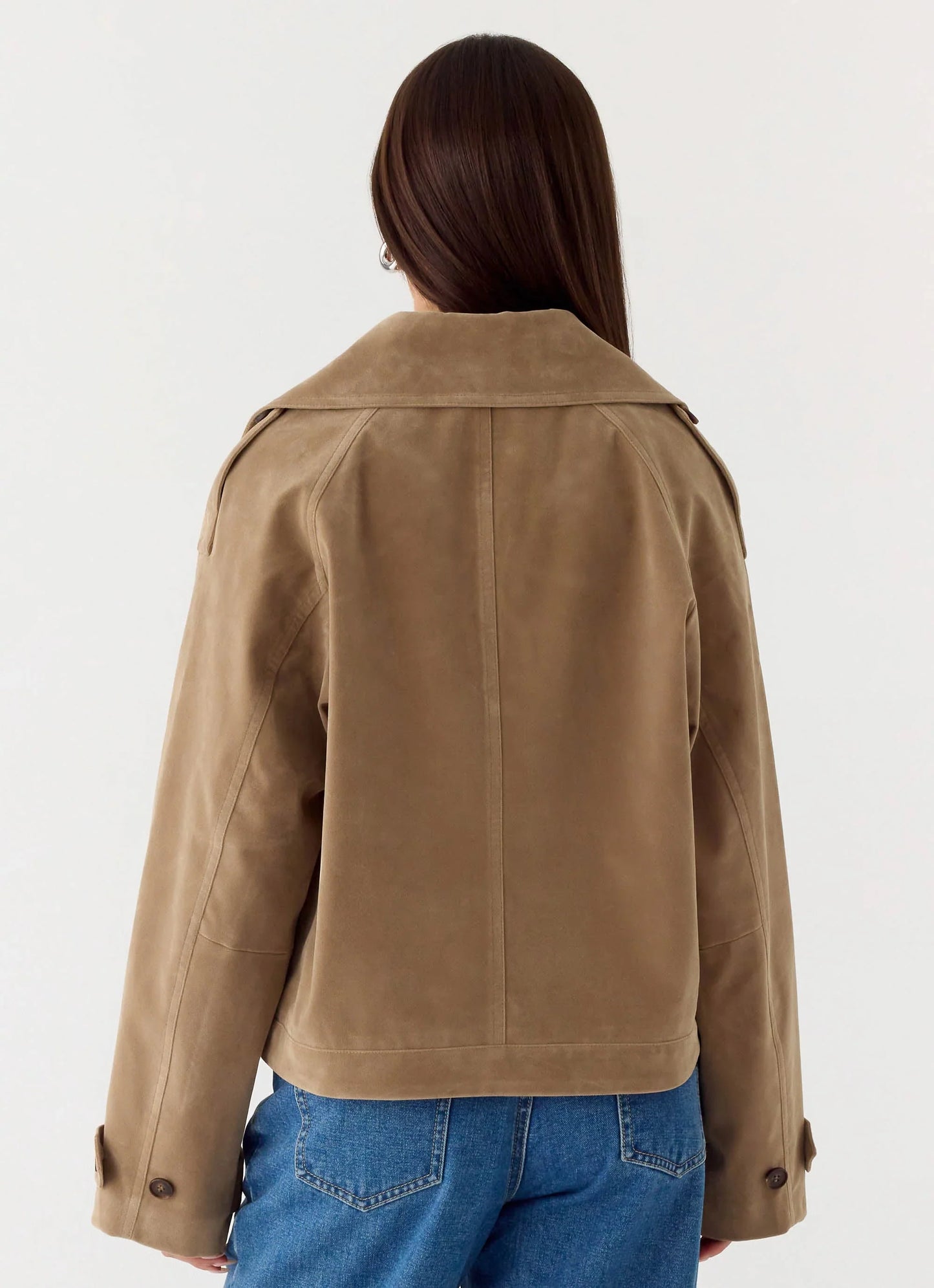 Evan Faux Suede Short Trench Jacket - Tan