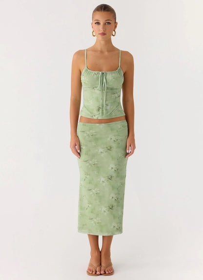 Bahama Low Rise Midi Skirt - Blurred Lime