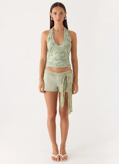 Talk Too Much Halter Top - Wispy Fern