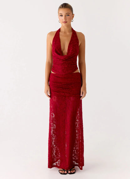 Farruko Jacquard Halter Top - Dark Cherry