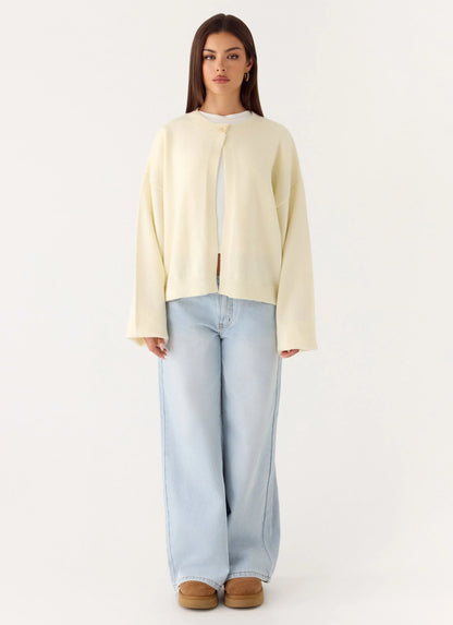 Annie One Button Cardigan - Ivory Cream
