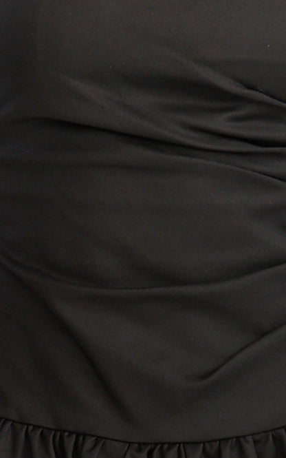 Louisa Maxi Dress - Strapless Side Ruched Dropped Waist Fit And Flare Dress in Black