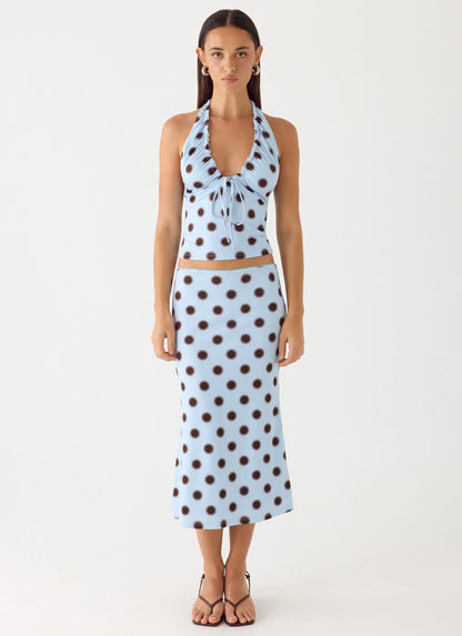 Ask You Twice Top - Blue Mocha Dot