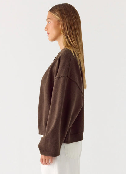 Annie One Button Cardigan - Chocolate