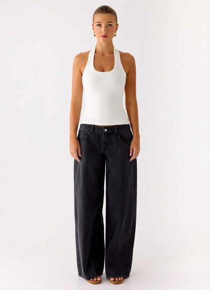 Johnny Low Rise Wide Leg Denim Jeans - Grey Charcoal