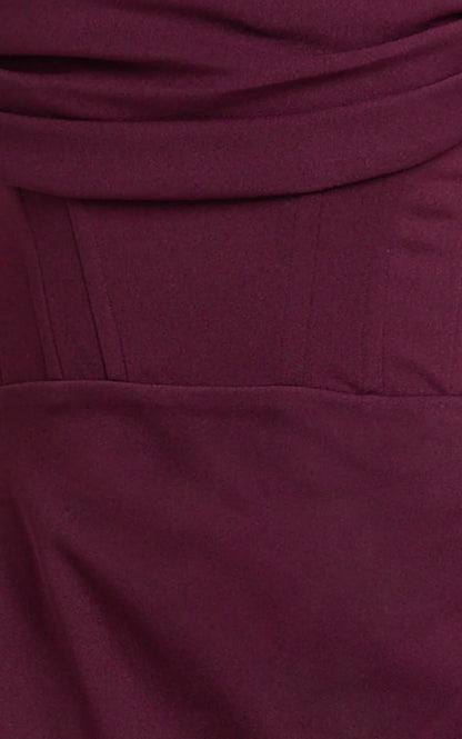 Marcel Maxi Dress - Off Shoulder Corset High Split Dress in Wine