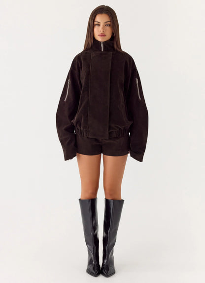 Marlow Faux Suede Jacket - Chocolate